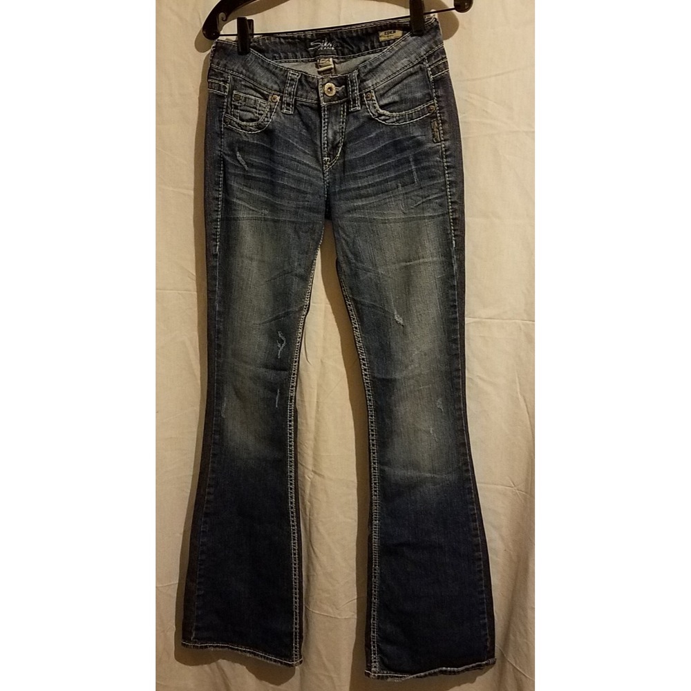Silver Eden Jeans Womens Sz 27/35 Flare Leg Distressed Medium‎ Wash Y2K 90s